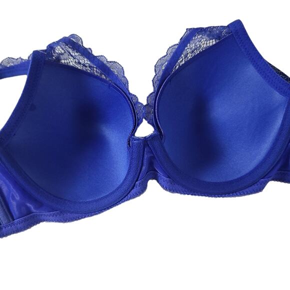 Mod by Parfait Womens 32C  Blue Lace Push Up Bra Lingerie Sexy Padded Plunging - Picture 6 of 11